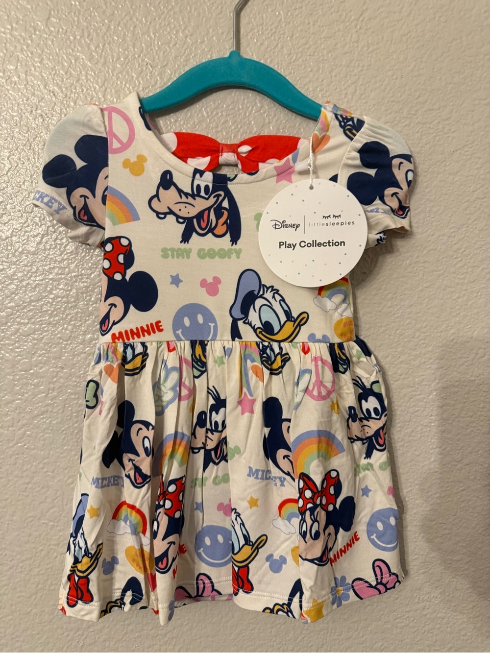Little Sleepies White Disney Character Print Dress with Red Bow